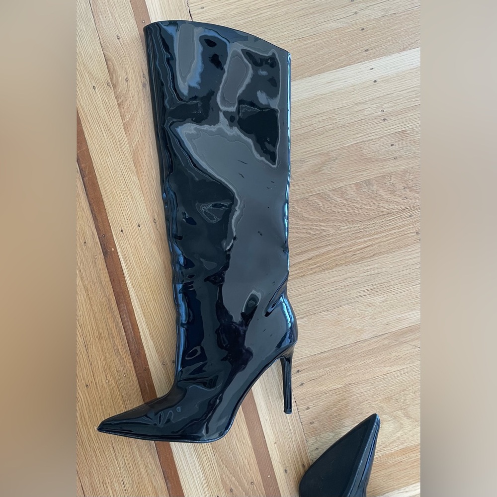Zara Black (faux patent leather) knee- high boots